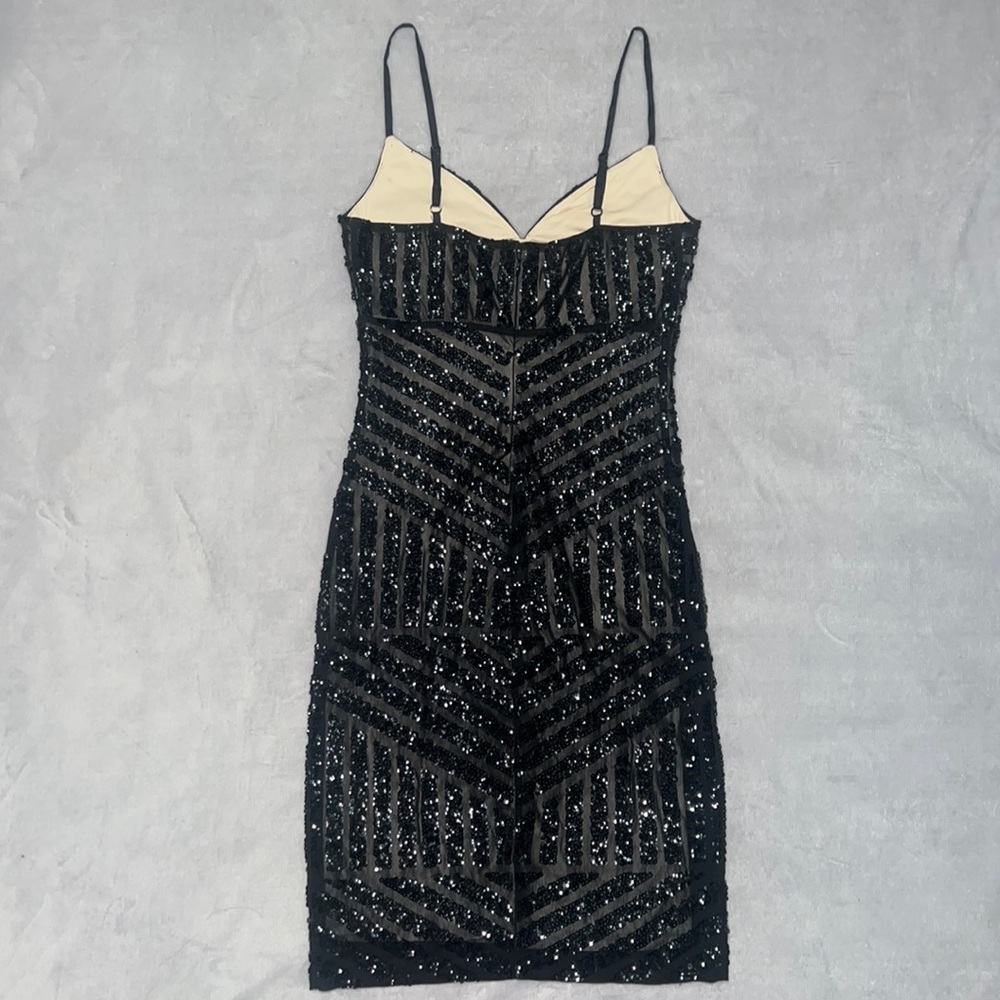 Express black sequins mesh overlay nude bodycon dress - Picture 2 of 6